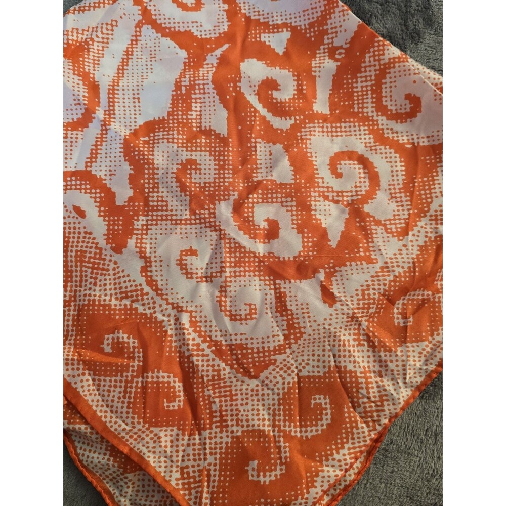 Vtg 70s Vera Neumann Orange & White Swirl Print Silk Scarf Retro 25”sq‎ Mcm Boho